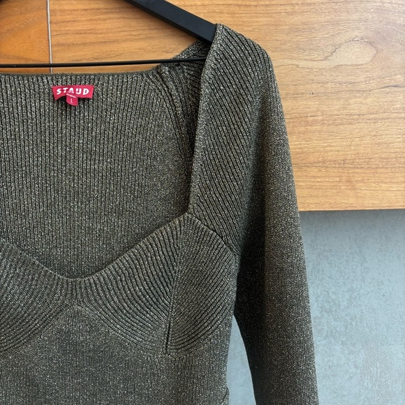 STAUD Cerro Long Sleeve Metallic Knit Sweater Top, Size L - Picture 6 of 12